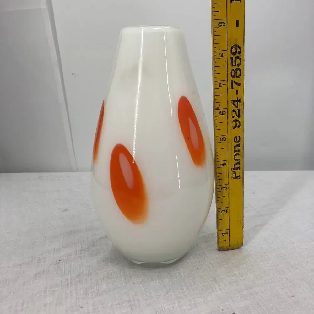 Murano Glass Vase Handblown orange patches white table bulb MCM design 9